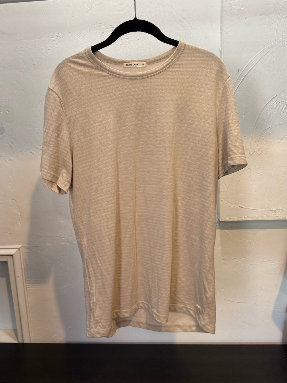 Marine Layer Signature Jacquard Crew Tee Medium - Sand